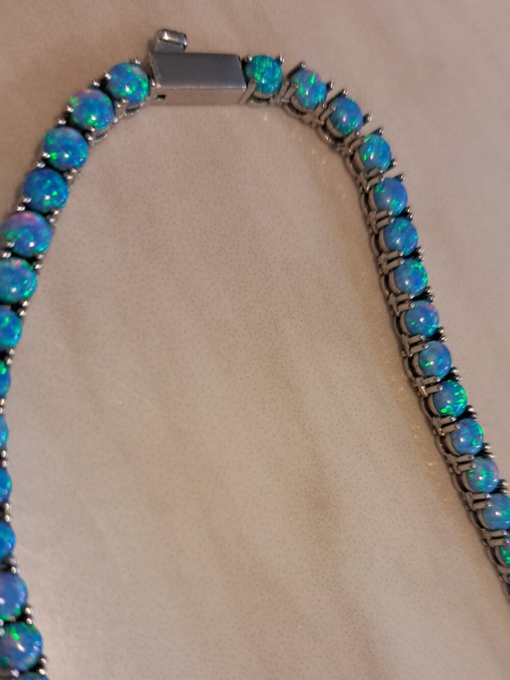 MELINDA MARIA GRAND HEIRESS TENNIS NECKLACE SILVER AND BLUE OPAL 18 INCHES - Picture 2 of 10